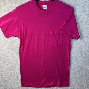 Vtg Fruit of the Loom Blank Hot Pink T Shirt Adult MED Pocket T SS Single Stitch